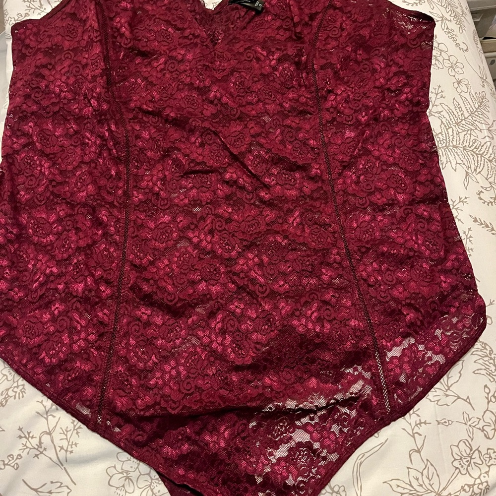 Burgundy lace bodysuit